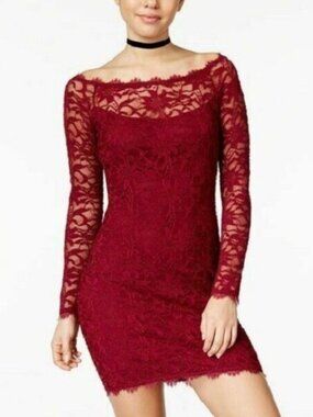 Jump Apparel Juniors Size XS Romantic Lace Scalloped Trim Semi Formal Dress Red